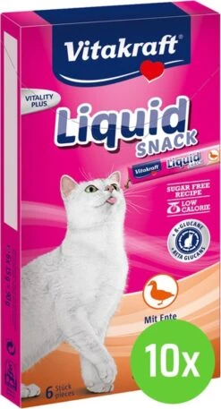 10 X Vitakraft Cat Liquid-Snack Eend & B-Glucaan 6 Stuks