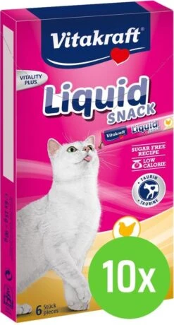 10 X Vitakraft Cat Liquid-Snack Kip & Taurine 6 Stuks