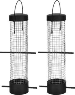HI 2x Stuks Kunststof Vogel Voedersilo Zwart 28 Cm – Vogelvoederhuisje – Vogel Voederstation – Vogelvoer – Hangend