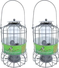 Boon 2x Stuks Vogel Voedersilo Voor Kleine Vogels Geschikt Metaal Grijs 36 Cm – Vogelvoederhuisje – Vogelvoer – Vogel Voederstation