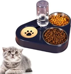 3-in-1 Kattenbak, Voederbak Voor Katten En Honden, Voederbak Voor Nat En Droogvoer Of Lekkernijen, Dubbele Kom Voor Huisdieren, Blauw