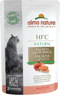 Almo Nature HFC Natural Natvoer Voor Katten – Glutenvrij – 24 X 55 Gram – Zalm & Pompoen – 24 X 55 Gram