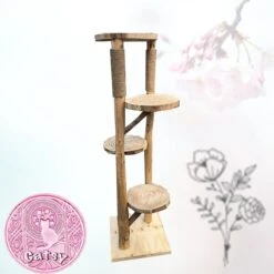 Catsy – Family – Houten Krabpaal Katten Natural Boomstam Klimboom Hout Design – Bruin – 58 X 75 X 170 Cm