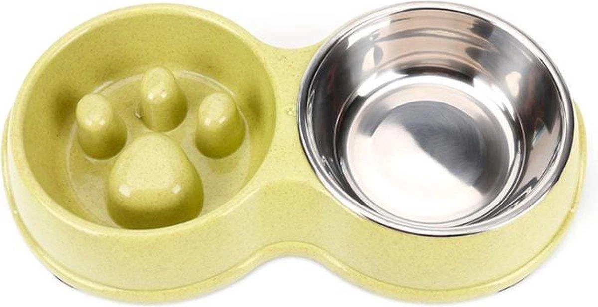 DMV Dubbele Voerbak – Hondenbak – Voederbak – Anti Schrok Bak – Kattenbak – Hond – Poes – Puppy’s – Hondenbrokken – Kattenbrokken – Drinkbak – RVS – Dog Bowl – Slowfeeder – Dieren – Lichtgroen