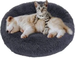Eastlion Hondenmand Fluffy Pluche Donut,Rond Warm Huisdier Hond Bed Comfortabel Slaapzak Puppy Kattenmand Kussen Nest Knuffelbed Hondensofa Wasbaar,Donker Grijs (XL:80cm)