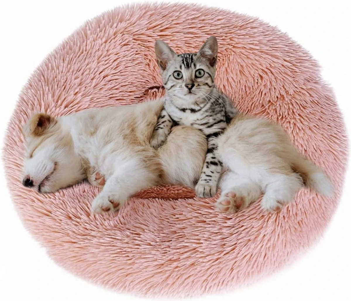 Eastlion Hondenmand Fluffy Pluche Donut,Rond Warm Huisdier Hond Bed Comfortabel Slaapzak Puppy Kattenmand Kussen Nest Knuffelbed Hondensofa Wasbaar,Roze (XL:80cm)