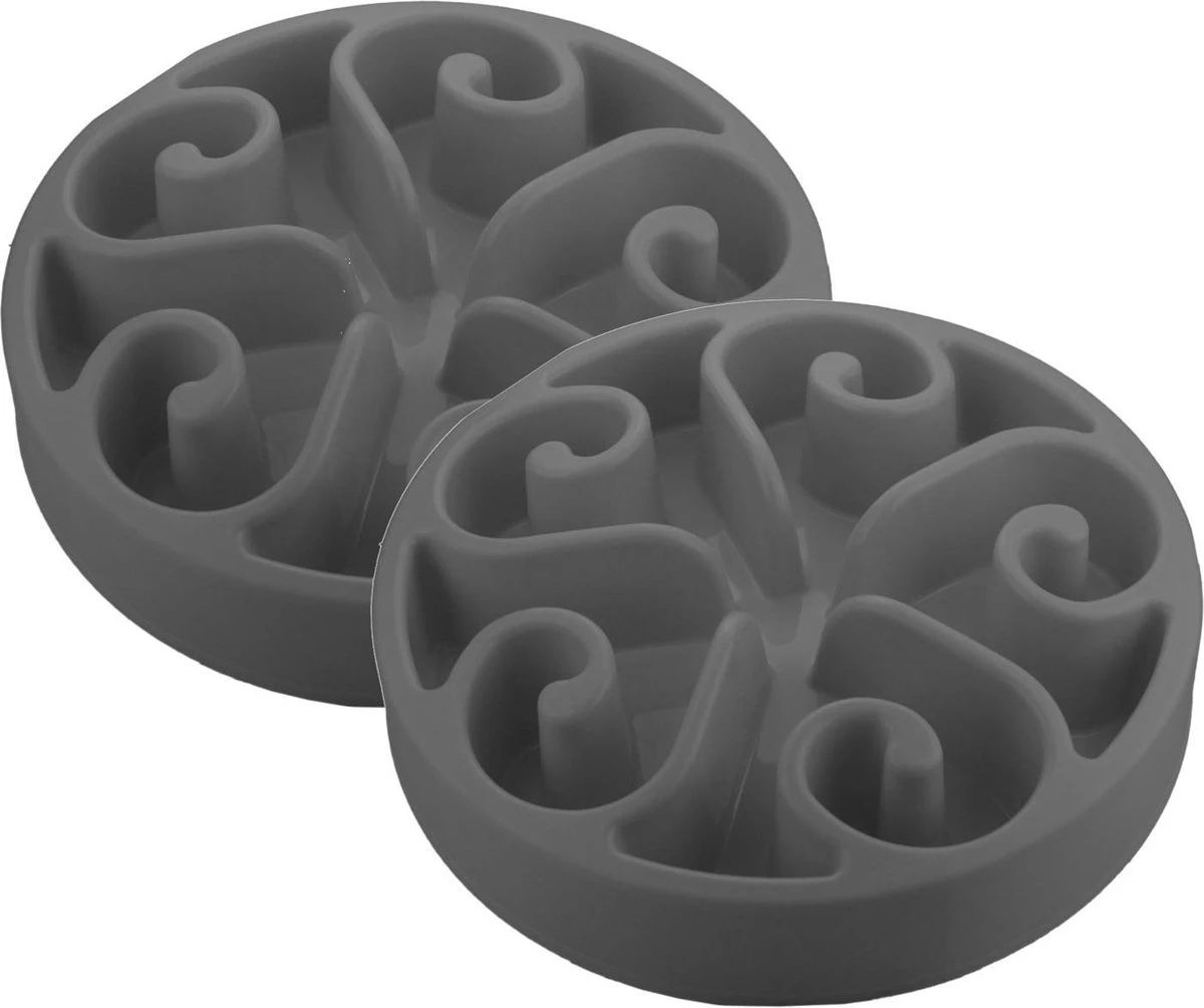 Eat Slow Anti-Schrok Voerbak Grijs – Hondenvoerbak – 2 X 30 Cm