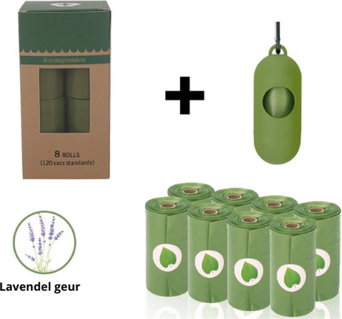 Eco Hondenpoepzakjes – Biologische Poepzakjes Hond – 100% Afbreekbaar – Lavendel Geur – 8 Rollen – 120 Zakjes – Incl. Houder