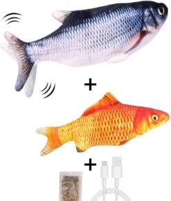 Filo Elektrisch Kattenspeeltje Bewegende Vis 30CM Met Kattenkruid + Goudvis 20CM – Interactief Speelgoed Katten – Elektronisch Kattenspeelgoed – Dansende Elektrische Speelvis Kat – Kattenspeeltjes Intelligentie – Speelgoed Kittens – Speeltjes Kitten