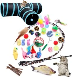 Filo Kattenspeelgoed Set 30 Stuks – Kattenspeeltje Kattentunnel – Kattenhengel – Kattenveertjes – Vis Met Kattenkruid – Kattenspeeltjes Intelligentie Kitten – Interactief Speelgoed Katten – Poezen Speeltjes