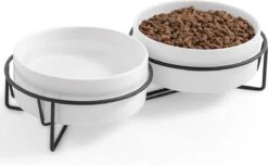 GIZMO Voerbak Kat Dubbel – Wit – 2 Keramische Drink- & Voerbakken Met Standaard – Drinkbak / Voerbak Kat – 13 Cm – 400ML