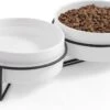 GIZMO Voerbak Kat / Hond Dubbel – Wit – 2 Keramische Drink- & Voerbakken Met Standaard – Drinkbak – 15.5 Cm – 850ML