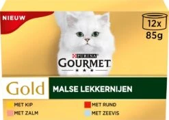 Gourmet Gold Malse Lekkernijen – Kattenvoer Natvoer – Met Kip, Zalm, Rund, Zeevis – 48 X 85 Gr