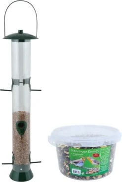 ESSCHERT DESIGN Grote Vogel Voedersilo Kunststof 56 Cm Inclusief 4-seizoenen Energy Vogelvoer – Vogel Voederstation – Vogelvoederhuisje
