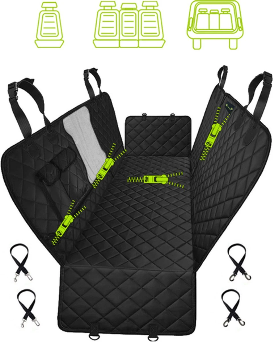 Hondendeken Auto Achterbank AFRITSBAAR – Kofferbak – Enkel Stoel – Beschermhoes Incl. 2 Gordelriemen