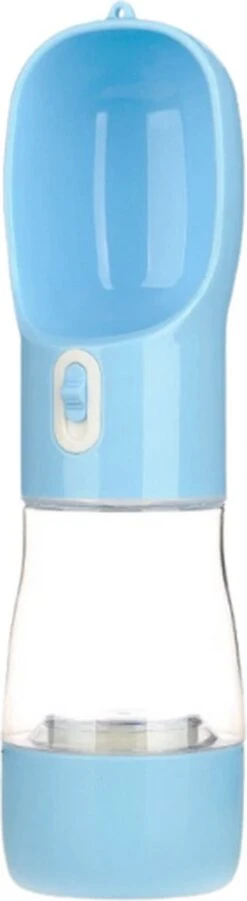 Hoopet® Waterfles – 2 In 1 Draagbare Voer En Waterfles Voor Honden En Katten – Drinkbak – Hond – Drink Kom – Draagbare Waterfles – Voedsel Fles – Huisdieren – Outdoor – Reizen – Honden Drinkfles – Drinkbak Hond – Voerbak Hond – 450ml – Blauw