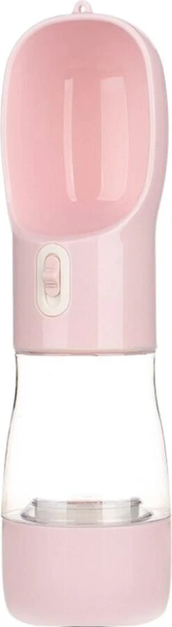 Hoopet® Waterfles – 2 In 1 Draagbare Voer En Waterfles Voor Honden En Katten – Drinkbak – Hond – Drink Kom – Draagbare Waterfles – Voedsel Fles – Huisdieren – Outdoor – Reizen – Honden Drinkfles – Drinkbak Hond – Voerbak Hond – 450ml – Roze