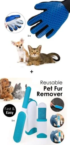 Huisdierhaar Verwijderaar Pluizenborstel + Borstel Handschoen Voor Honden En Katten – Klittenkam – Hondenhaar & Kattenhaar Verwijderaar – Stof Verwijderaar