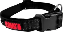KONG Halsband – Reflecterende Hondenhalsband – Gewatteerd – Maat M – 35-50 Cm – Nylon – Zwart/Rood