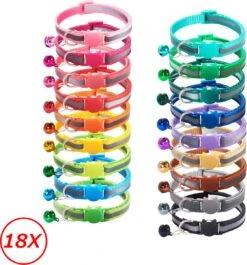 Kattenhalsband Veiligheidssluiting Kattenbandje Kitten Halsband Katten Halsband Reflecterend Verstelbaar Set – 18 Stuks