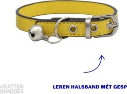Kattenhalsband Leer | Halsband Kat | Kitten | Leren Kattenhalsbandje Met Belletje En Gespsluiting In Het Geel