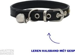 Kattenhalsband Leer | Halsband Kat | Kitten | Leren Kattenhalsbandje Met Belletje En Gespsluiting In Het Zwart