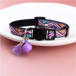 Kattenhalsband Met Veiligheidssluiting En Belletje – Breakaway Sluiting – Verstelbaar – Aztec – Gekleurd – Bohemian Style – Ibiza – Hippie Halsband Kat – Paars – Roze – Blauw – Oranje