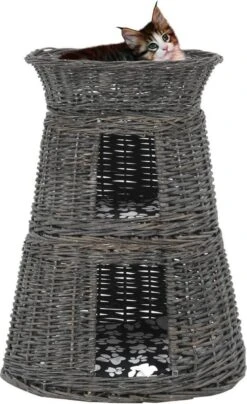 Kattenhuisje Met Kussen Grijs 60cm (incl Kattenspeelstok) – Kattenmand – Kattenwoning