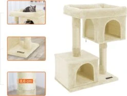 Krabpaal – Katten Slaap Plek – 2 Gaten – Met Platform – 84 Cm – Beige