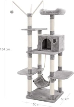 Krabpaal – Klimboom – Stabiele Kraal – Met Hangmat – Hol – Speelsisal 154 Cm, Lichtgrijs