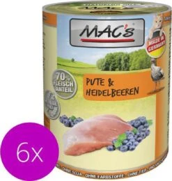MAC’s Kattenvoer Natvoer Blik – 70% Kalkoen & Bosbessen – 6 X 400g