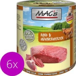 MAC’s Kattenvoer Natvoer Blik – 70% Rund & Kippenhart – 6 X 800g