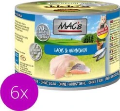 MAC’s Kattenvoer Natvoer Blik 70% Zalm & Kip 6 X 200g
