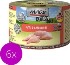MAC’s Kittenvoer Natvoer Blik 70% Kalkoen & Konijn 6 X 200g
