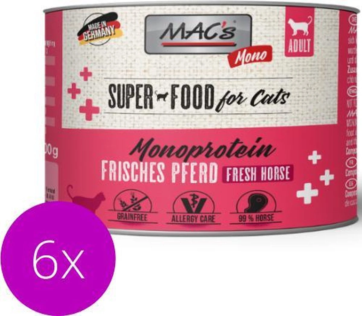 MAC’s Superfood Kattenvoer Natvoer Blik – 99% Paardenvlees – 6 X 200g