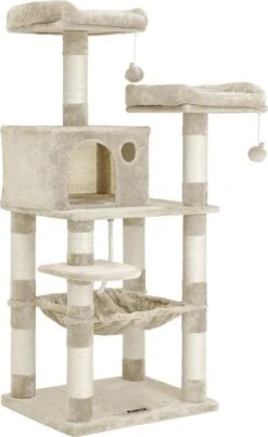 MIRA Home – Kattenboom Voor Katten – Krabpaal – Dieren – MDF – Lichtgrijs – 55x45x143