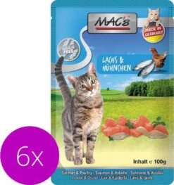 Mac’s Kattenvoer Natvoer Maaltijdzakjes – Zalm En Kip – 6 X 100g