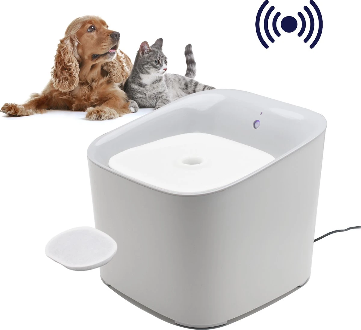PureGoods – Drinkfontein Kat / Hond – Waterfontein Kat – Sensor Smart Modus 90º – 1 Meter Bereik – 3L Waterreservoir – Wit/Grijs