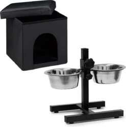 Relaxdays Kattenmand Poef Opvouwbaar – Voerbakken Op Houder – Kleine Hondenmand -kunstleer