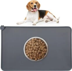 Relaxdays Placemat Hond – Siliconen – Antislip – Voermat Kat – Voerbak Mat – Waterdicht – Donkergrijs