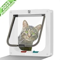 Rirri Kattenluik Met Tunnel – 4 Vergrendelingsstanden – Weerbestendig – Binnen En Buiten – Grote Kat – Maat L – Wit – 25,5 X 23.5 Cm