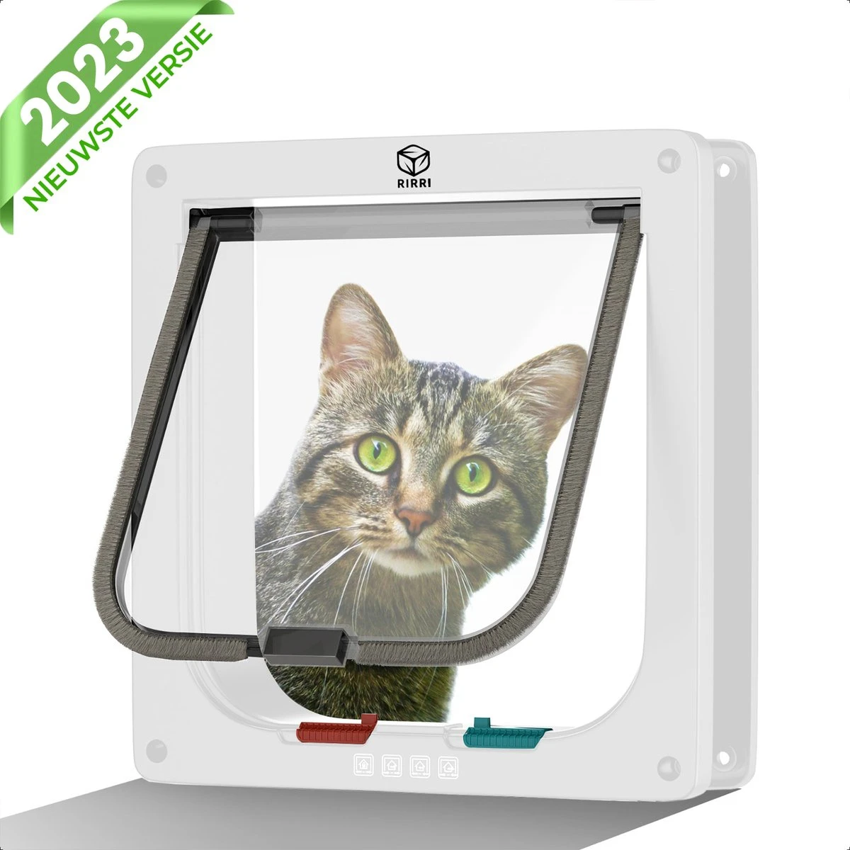 Rirri Kattenluik Met Tunnel – 4 Vergrendelingsstanden – Weerbestendig – Binnen En Buiten – Grote Kat – Maat L – Wit – 25,5 X 23.5 Cm