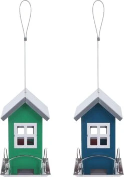 Set Van 2x Stuks Metalen Vogel Voedersilos/voederkooien Groen En Antraciet Voor Mezenbollen 19 Cm – Winter Vogelvoer Huisjes