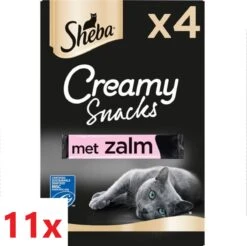 Sheba – Creamy Snacks – Zalm – 11 Verpakkingen Van 4 Stuks (4x12g)