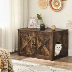 Signature Home Clichy Kattenbakkast – Kattenkast Met Deuren – Voor Kattenbak – Kattenhuis – Eenvoudige Montage – Vintage Bruin