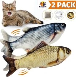 SunnyPets 2 Pack Speelvis – Blauw En Bruin – Blauwe Karper En Bruine Karper – Elektrisch – Catnip – Milleu Vriendelijk – Kitten En Katten Speelgoed – Speelvis – Realistisch