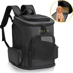 Toivo Hondenrugzak – Dieren Draagtas – 40 X 33 X 26 Cm – Zwart – Milieuvriendelijk 400D Nylon Materiaal – Tot 8kg – Katten Rugzak Transport – Reistas Kat