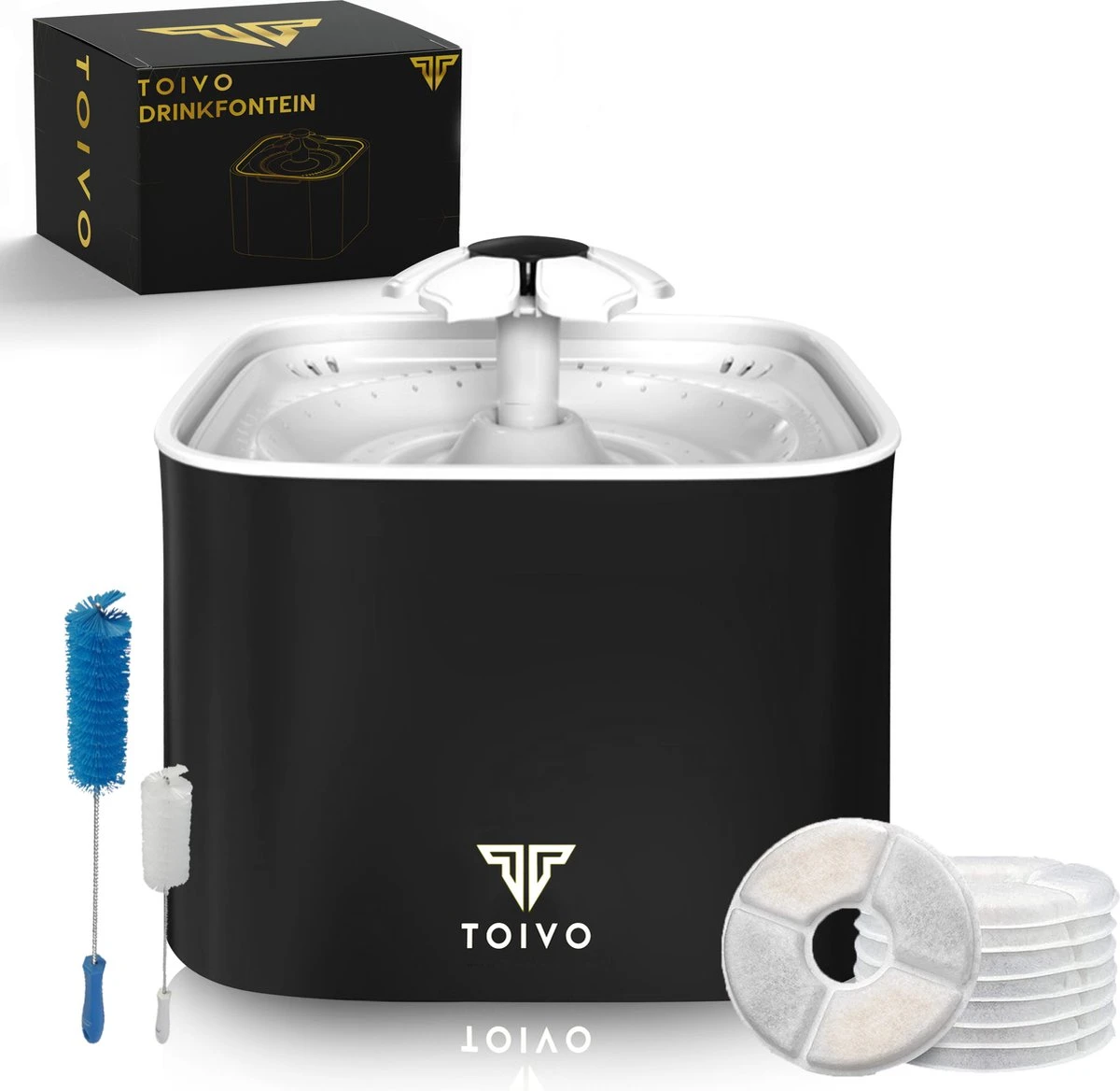 Toivo Drinkfontein – Hond/Kat – 2.5 Liter- Incl. 4 Filters En Cleaning Tool – Waterfontein Kat – Kattenfontein – Drinkfontein Kat – Fluisterstil – Poezen Fontein – Dieren Drinkbakken –