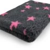Vetbed Stars – Antraciet En Fuchsia – Antislip Hondenmat – 100 X 75 Cm – Benchmat – Hondenkleed – Voor Honden – Machine Wasbaar – Droogloopmat
