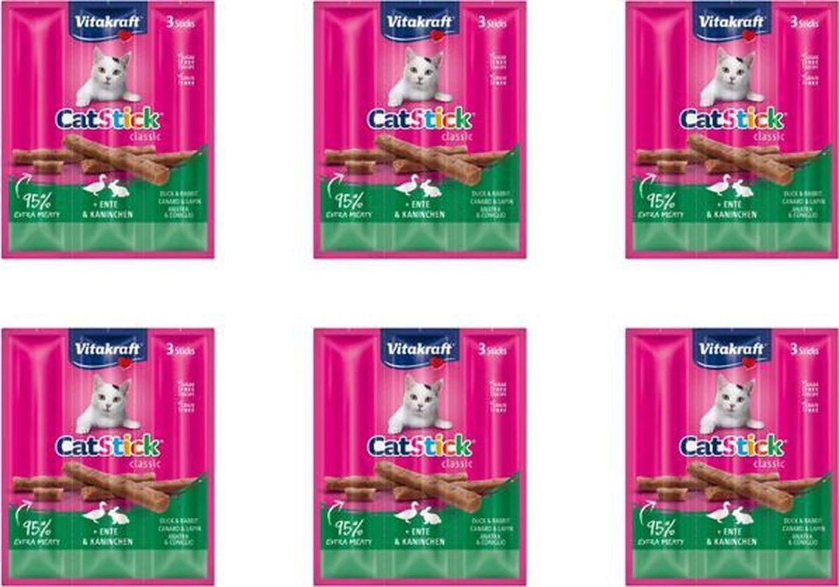 Vitakraft – Kattensnack – Catstick Mini – Eend & Konijn – 3 Sticks Per 6 Zakjes